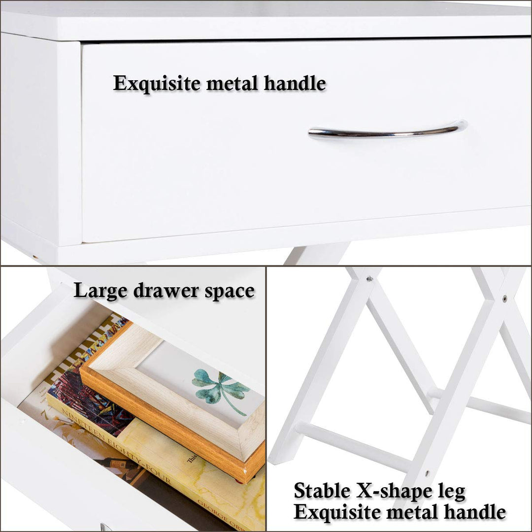 Giantex Nightstand with Drawer X-Shaped Design Sofa Side Table
