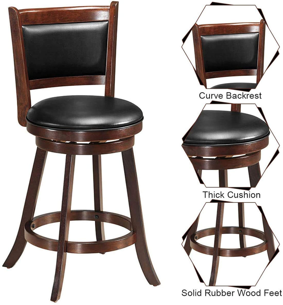 Giantex Accent Wooden Swivel Back Counter Height Bar Stool, Fabric Upholstered Design