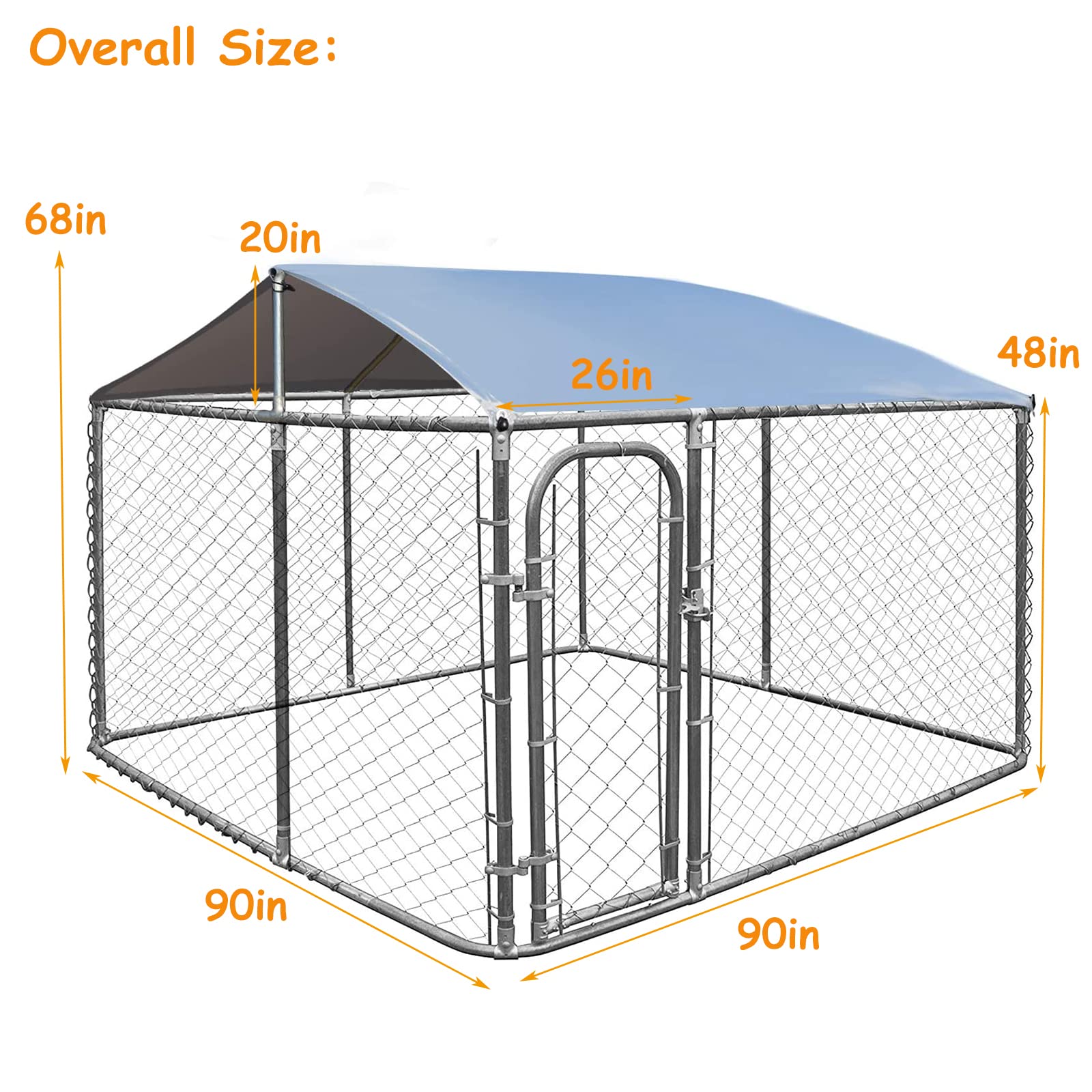 Giantex Outdoor Dog Kennel with Roof, 7.5ft Dog Fence with Door and Waterproof Cover