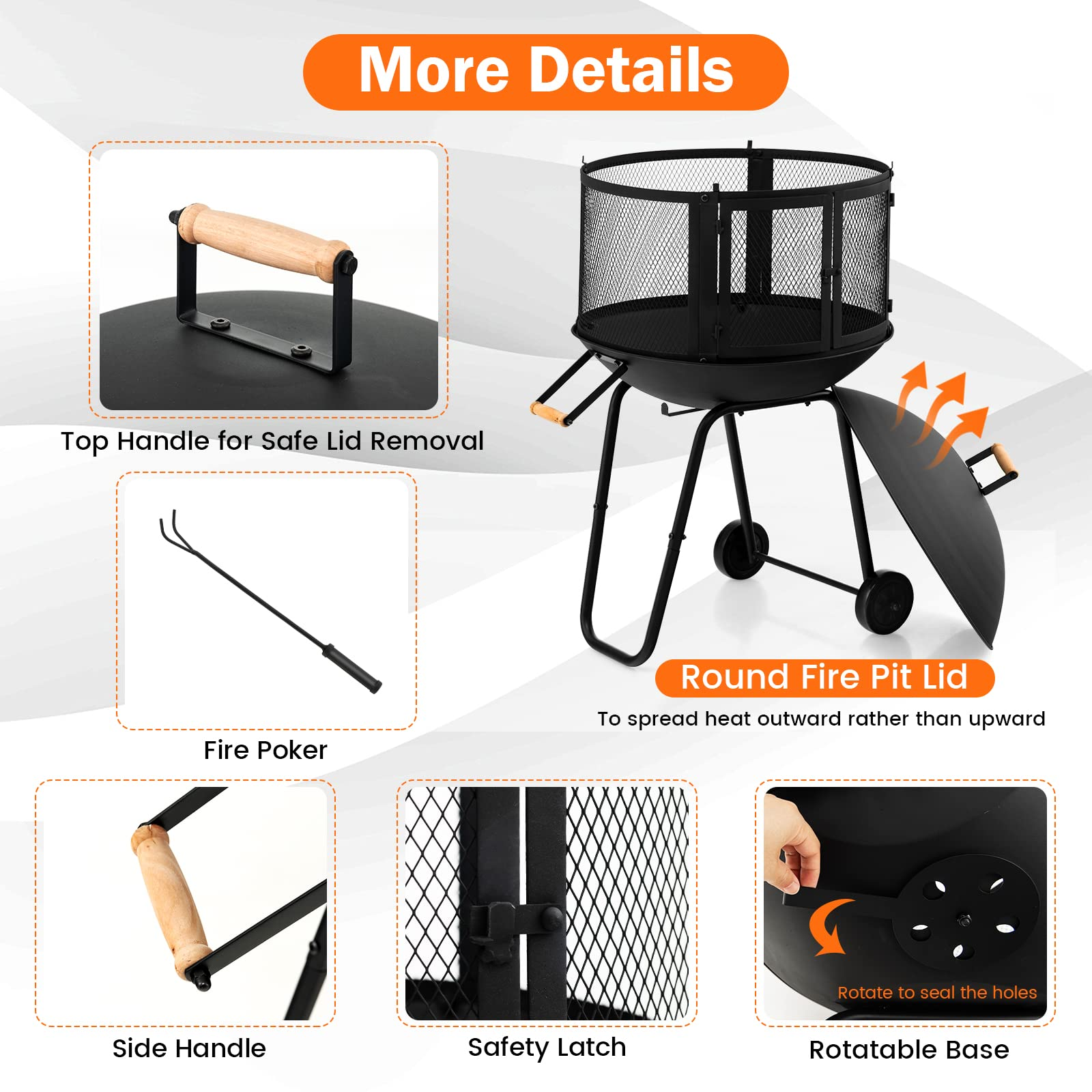 Giantex 28” Portable Fire Pit on Wheels - Mobile Wood Burning Firepit with Log Grate