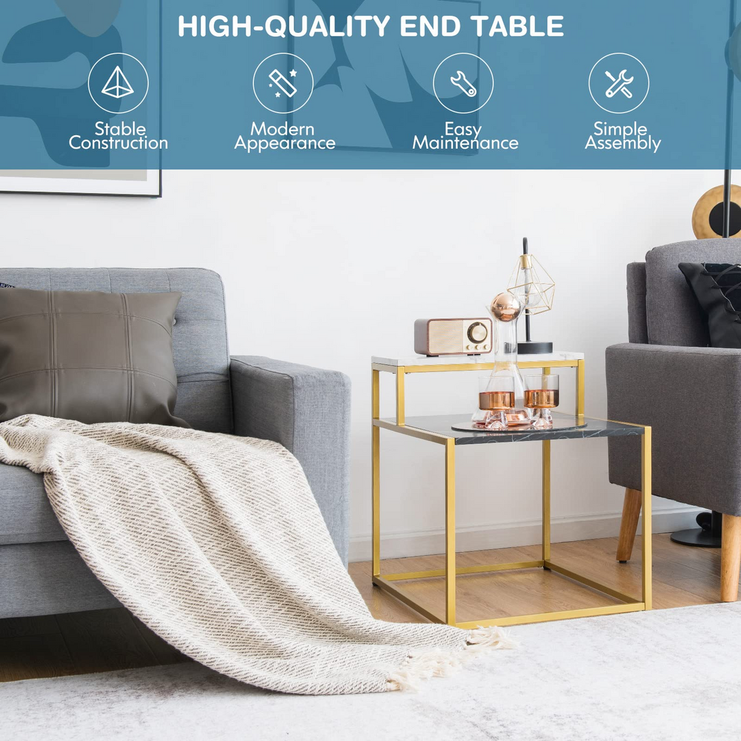 Giantex End Table, Nightstand w/Storage Shelf, 2-Tier Side Table w/Metal Frame