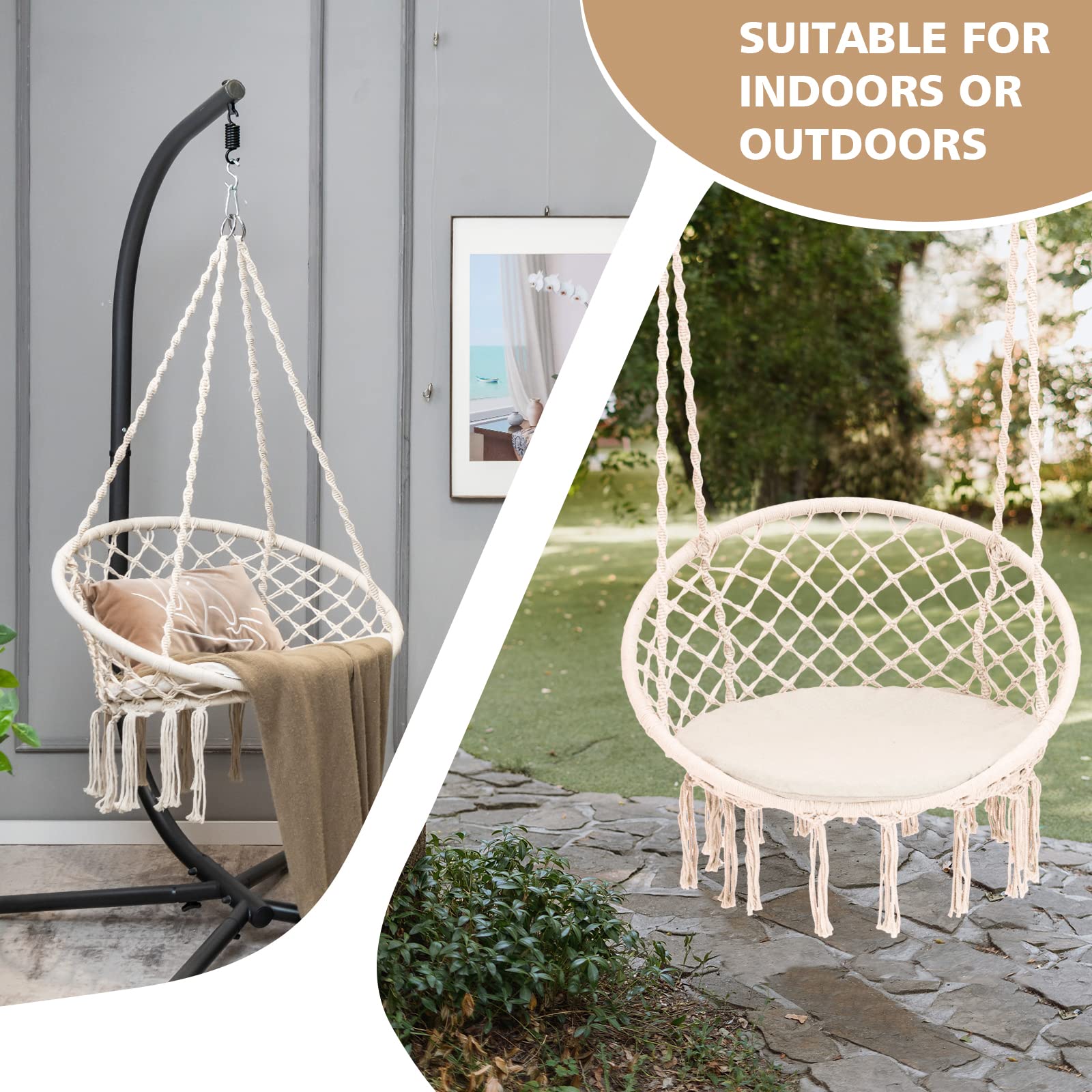 Giantex Hammock Chair Macrame Swing - Hanging Chair with Cushion and Hardware Kit, 330 LBS Weight Capacity