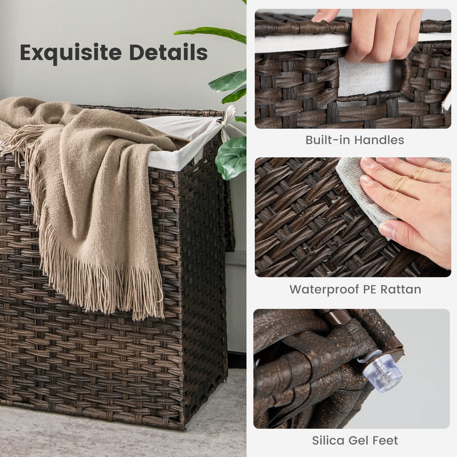 Giantex Laundry Hamper with Lid and Handle, 29 Gal (110L) Wicker Laundry Basket (Brown)
