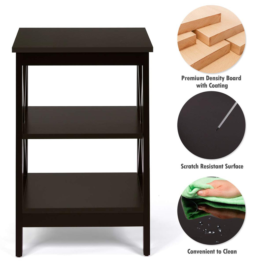 Nightstand 3-Tier X-Design W/Storage Shelves and Stable Structure Storage Organizer Display Sofa Side Table