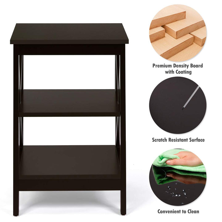 Nightstand 3-Tier X-Design W/Storage Shelves and Stable Structure Storage Organizer Display Sofa Side Table