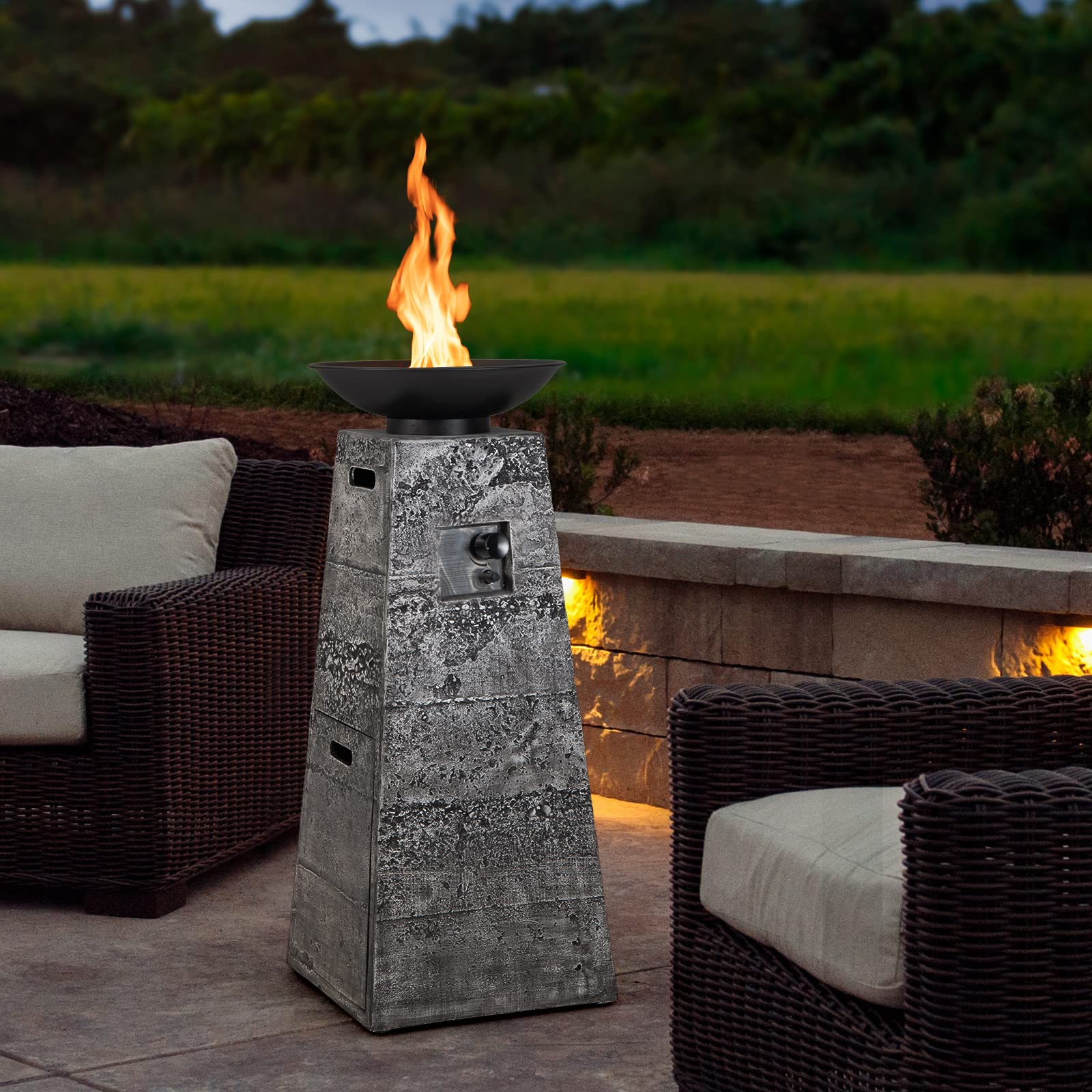 Giantex Outdoor Propane Fire Pit - 48 Inch Propane Fire Bowl Column with Lava Rocks & PVC Cover, 30,000 BTU Heat Output