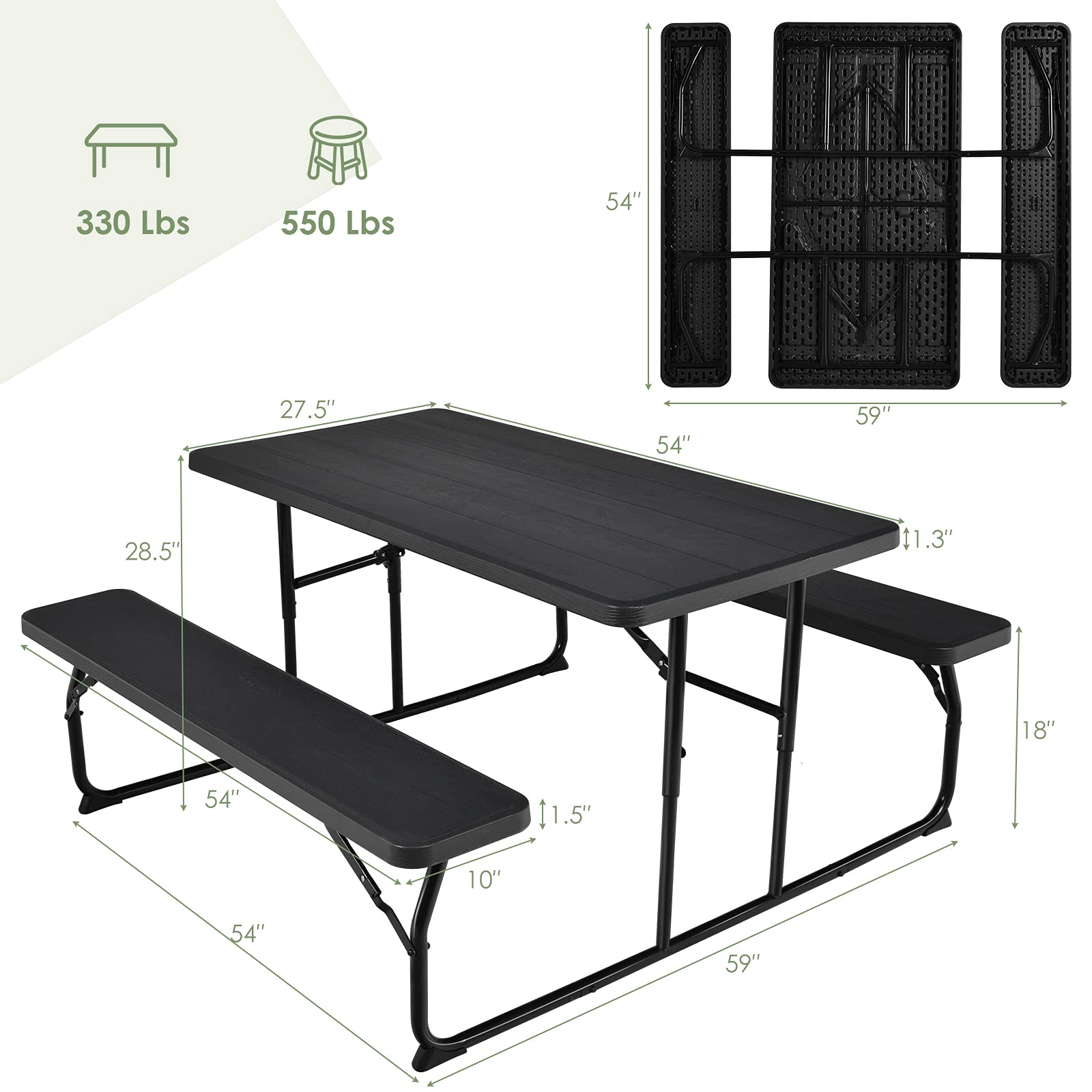 Giantex Folding Picnic Table Bench Set, Outdoor Dining Table Set