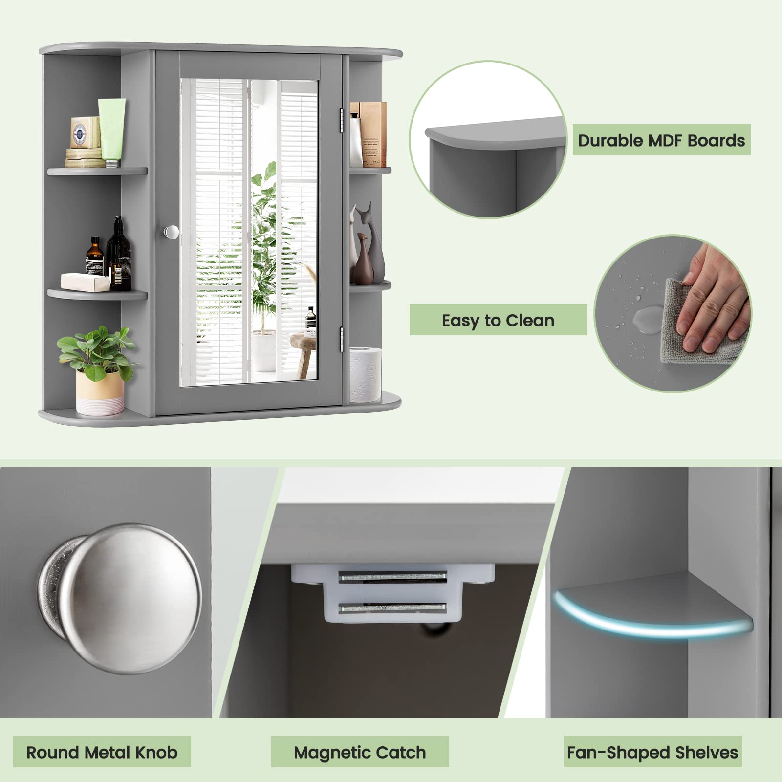 Giantex Mirrored Bathroom Medicine Cabinet - Wall Mounted Bathroom Hanging Cabinet with Single Door