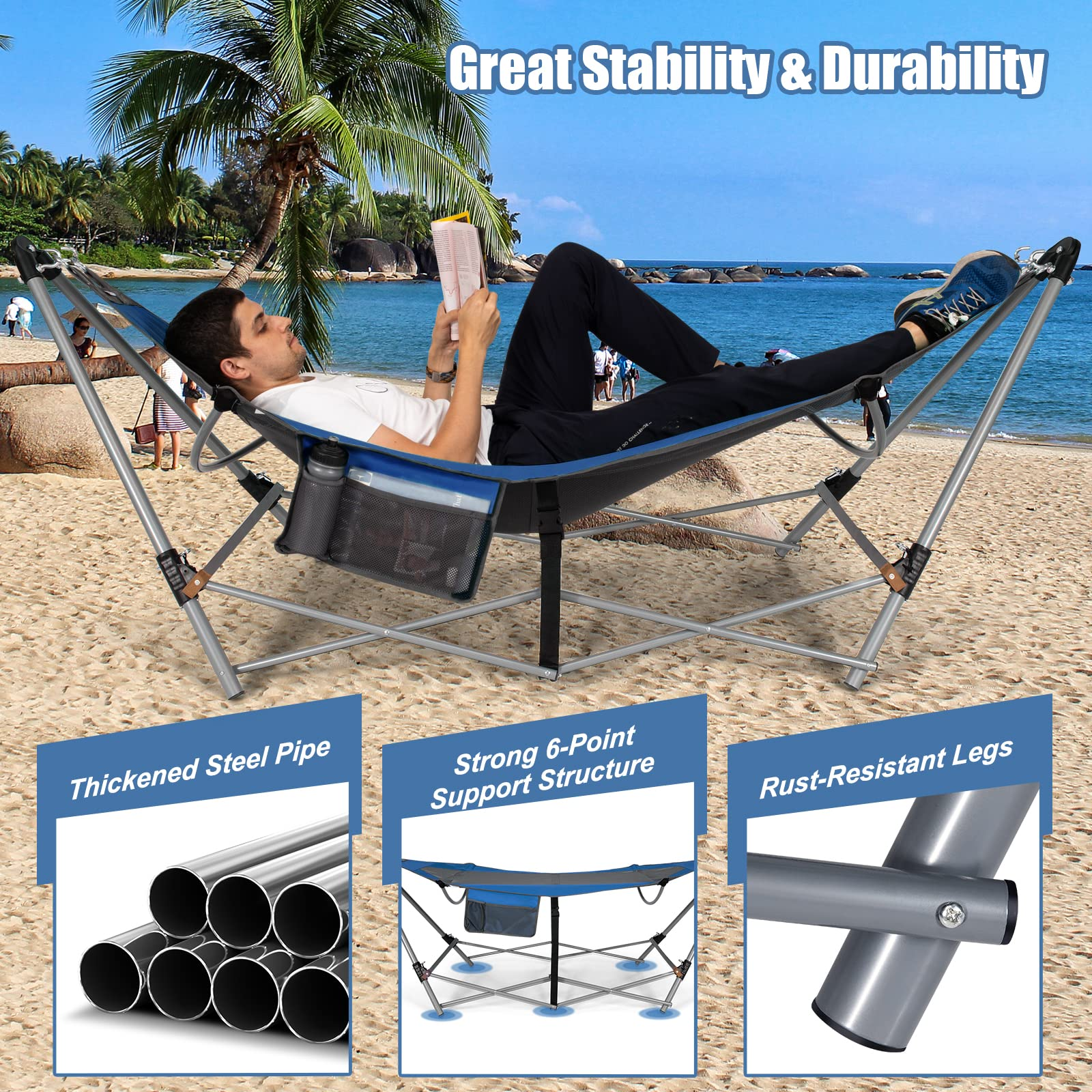 Giantex Portable Folding Hammock, Lounge Camping Bed with Hammock Stand