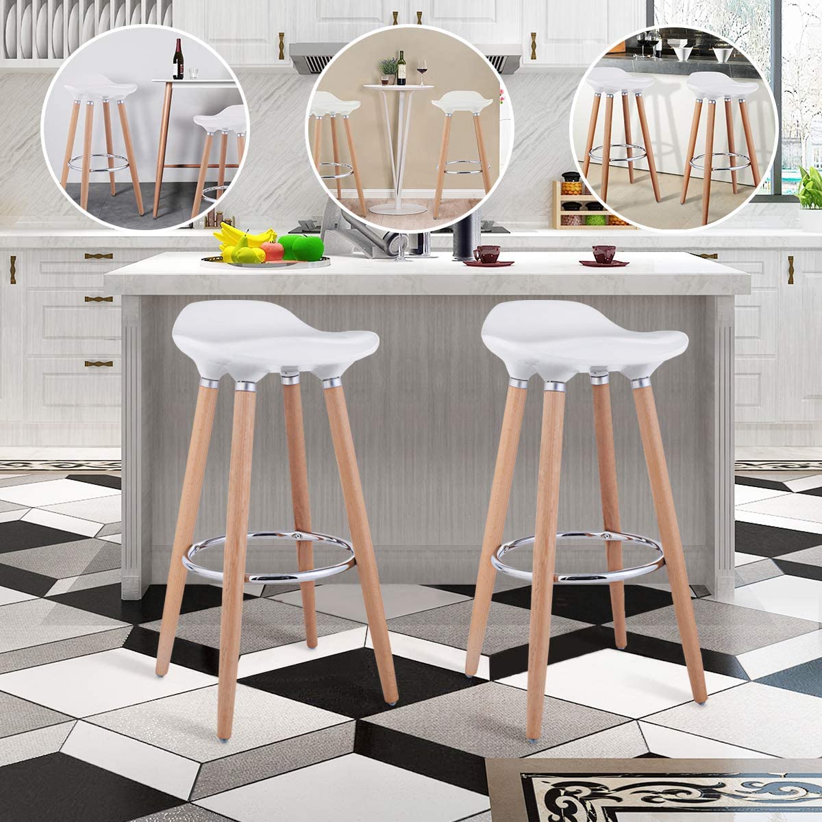 Modern Comfortable Barstools, Counter Height Bistro Pub Backless Armless Barstools Bar Height with Wooden Legs