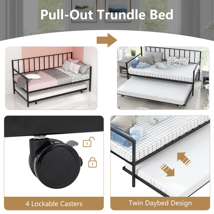 Giantex Metal Daybed with Trundle, Twin Size Daybed with Pullout Trundle & Steel Slat Support, Black