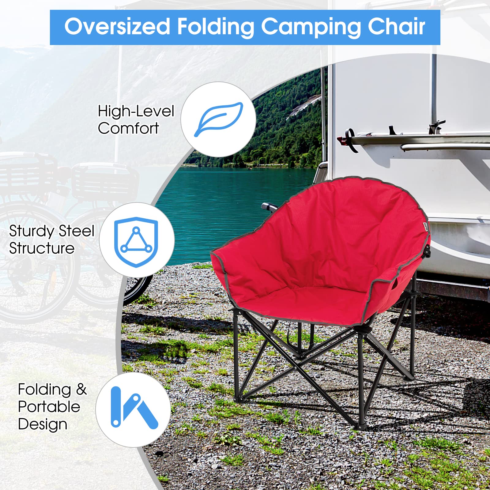 Giantex Portable Camping Chair, Lawn Chair, Outdoor Folding Chair with Cup Holder, Soft Seat