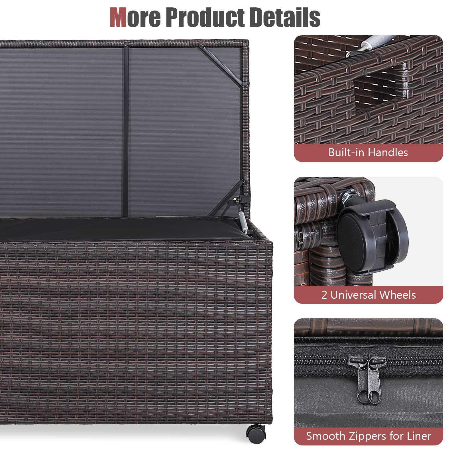 Giantex Outdoor Wicker Storage Box - 50 Gallon PE Rattan Storage Container with Lid, Mix Brown