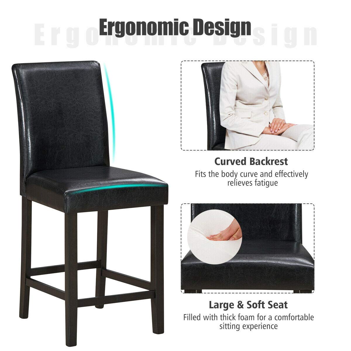 Giantex 25 inch Wooden Vintage Bar Chairs, Counter Stools w/ Upholstered Foam Cushion & Solid Rubber Wood Legs