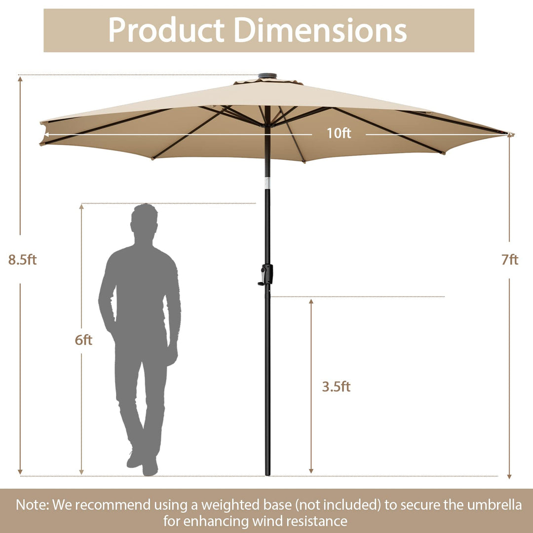 Giantex 10 ft Patio Umbrella with 112 Solar Lights, Outdoor Table Market Umbrellas with 8 Ribs