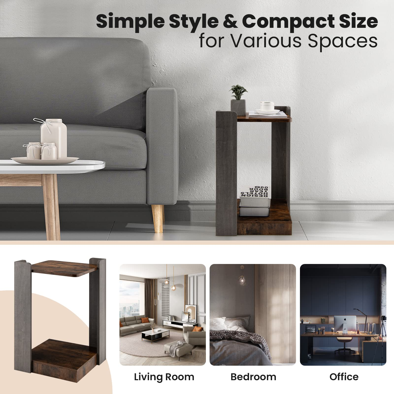 Giantex End Table, 2-Tier Side Table w/Open Storage Shelf
