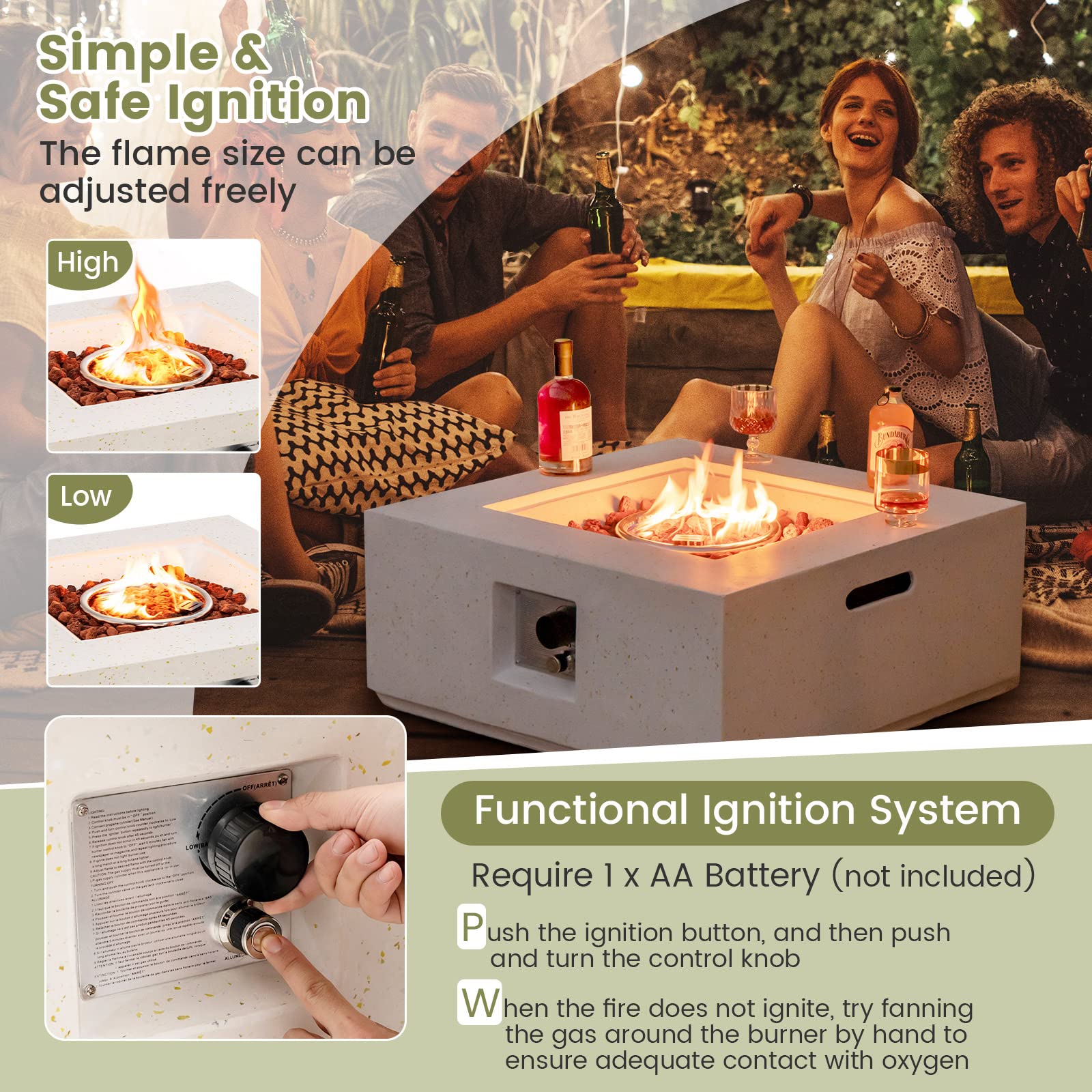 Giantex Patio Fire Pit Table - 40,000 BTU Terrazzo Propane Gas Fire Table