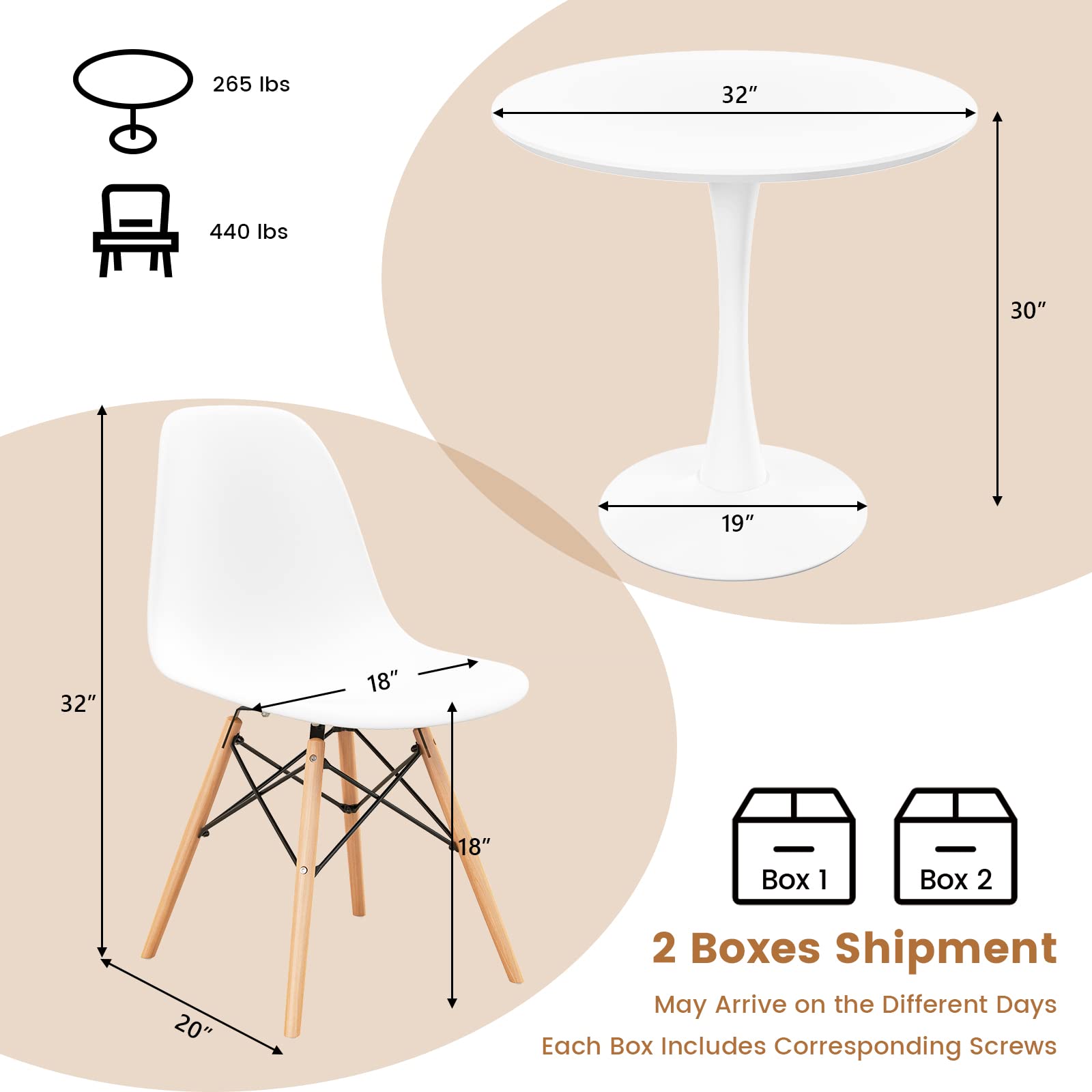 Giantex Dining Room Table Set for 2 or 4, Compact Kitchen Dining Table Set with 32" Round Table and DSW Chairs
