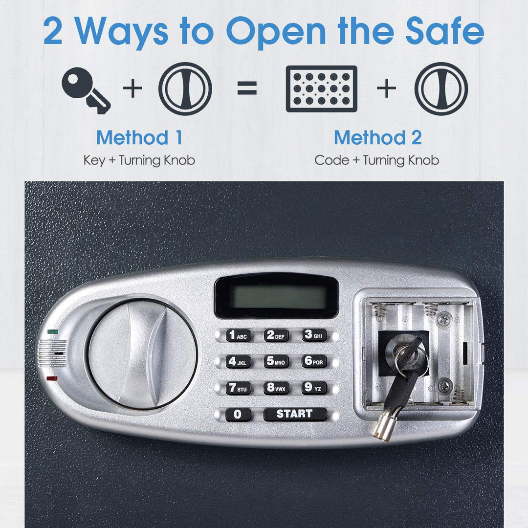 Safe Box Security Lock Box with Double Door and Keys, Gun Cash Valuable Storage