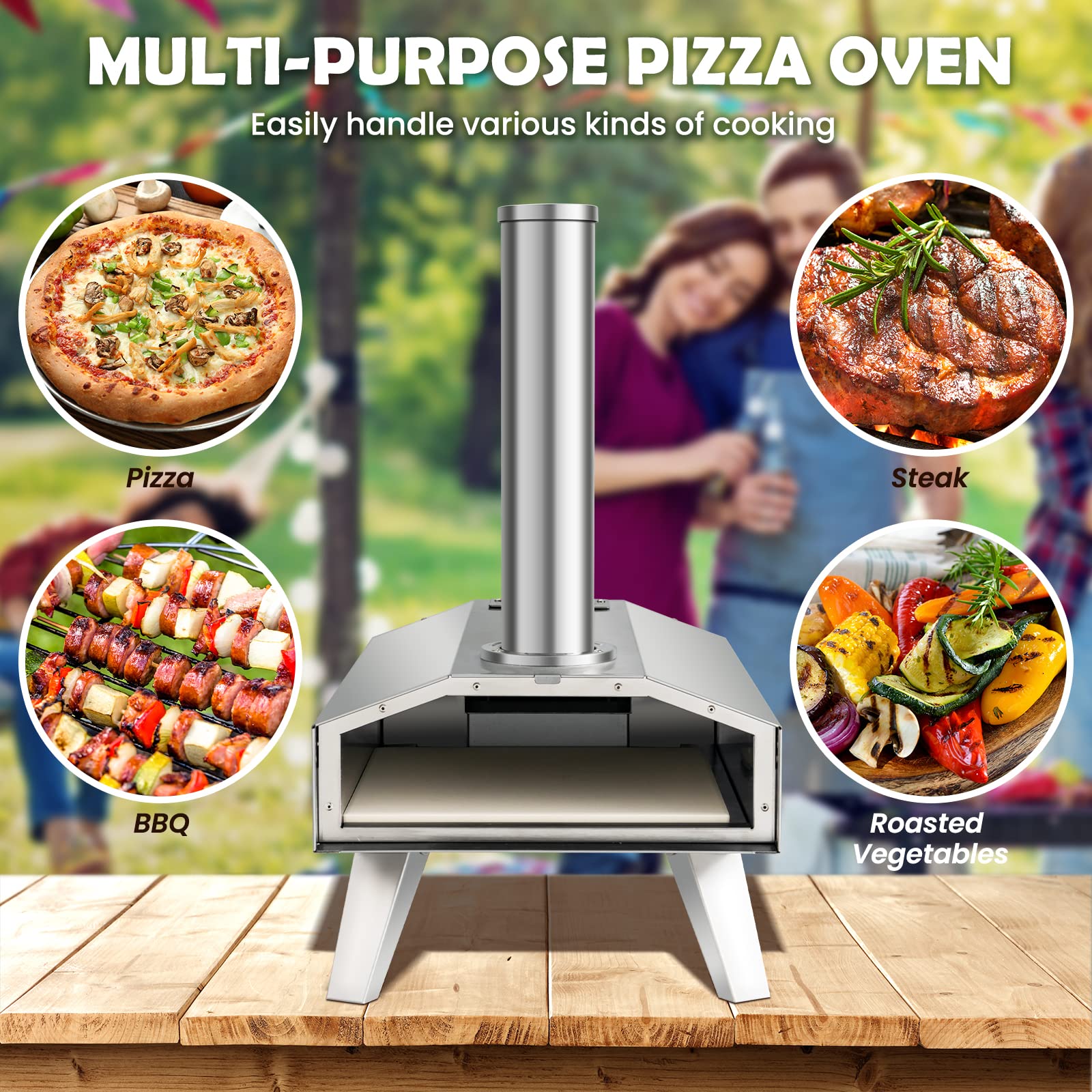 Giantex Outdoor Pizza Oven with 12'' Pizza Stone, Foldable Legs, Portable Stainless Steel Steel Pizza Maker for Outside