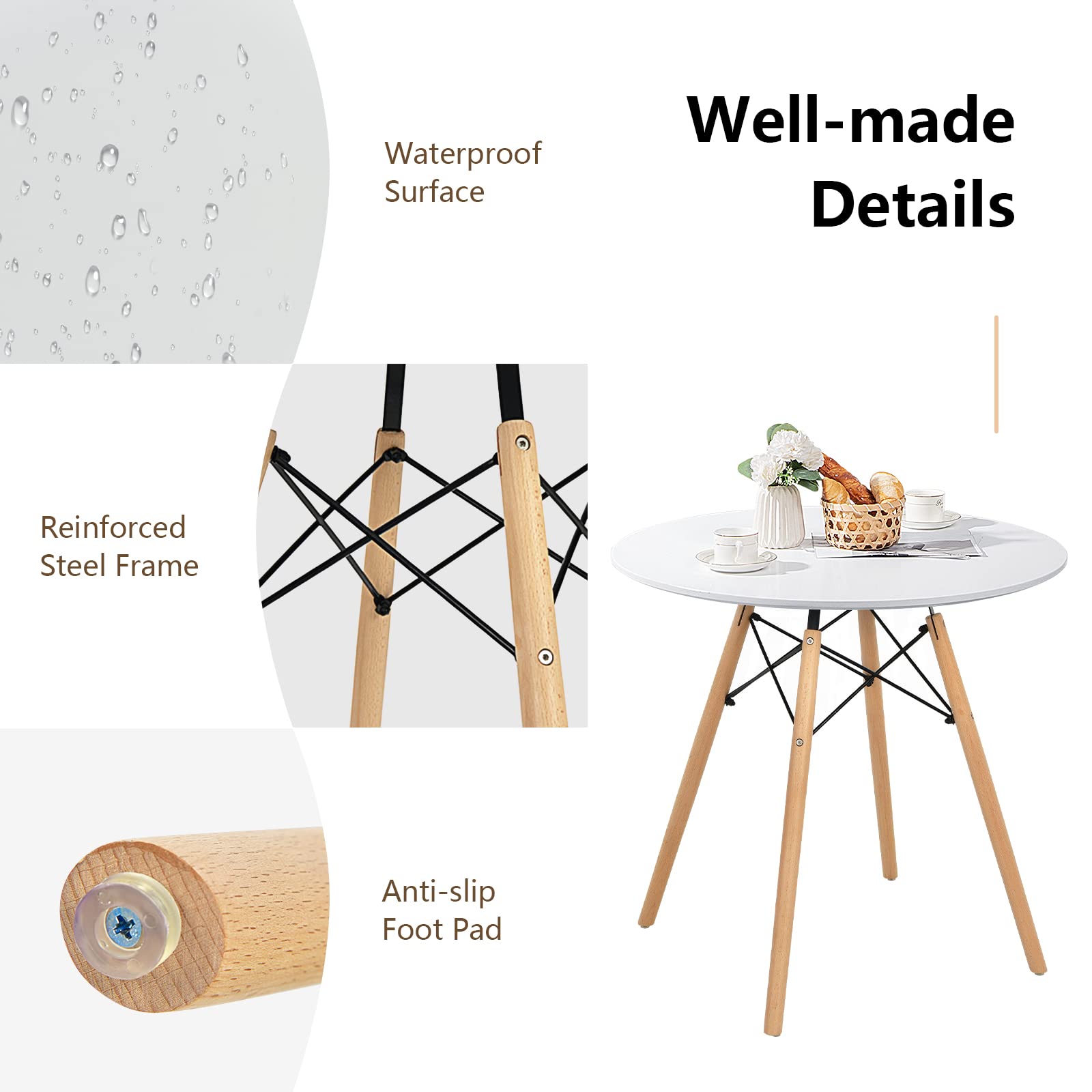 Giantex Dining Table, Round Dining Room Table with Solid Beech Wood Legs