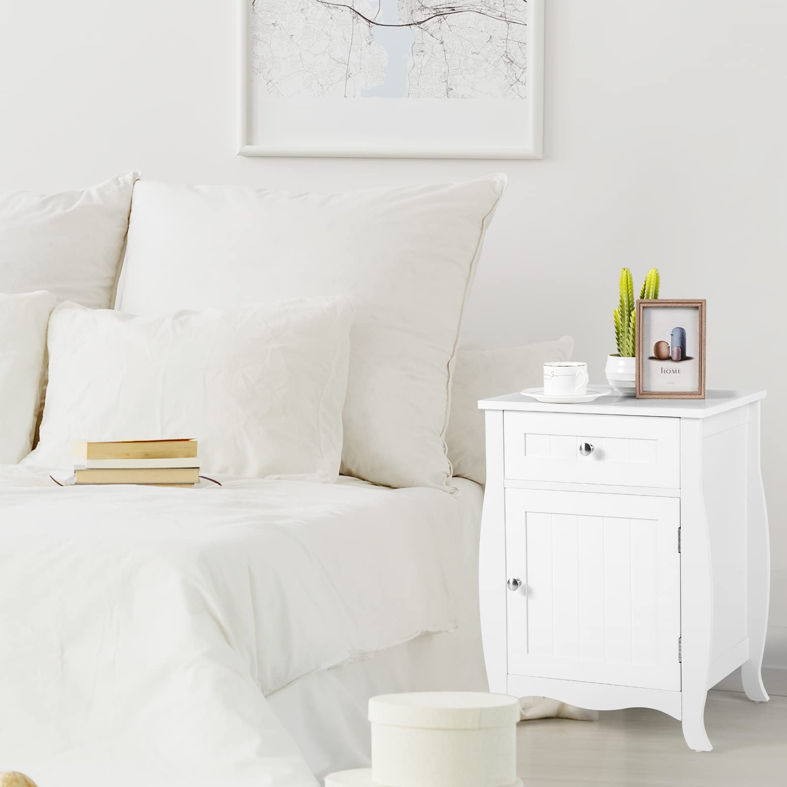 Giantex Nightstand Bed Side End Table with Drawer(1&2, White)