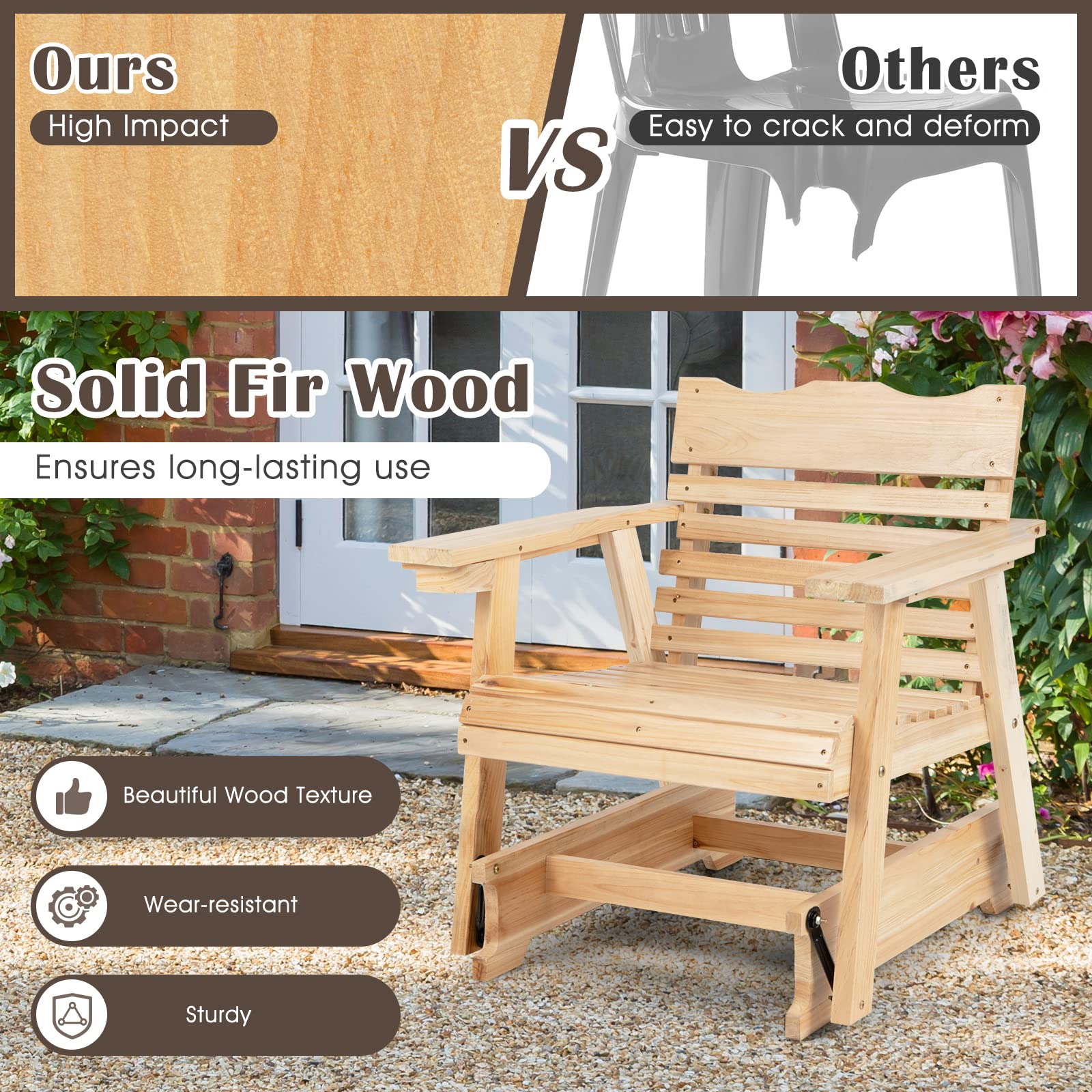 Giantex Outdoor Glider Rocking Chair - Set of 2 Wood Porch Rocker