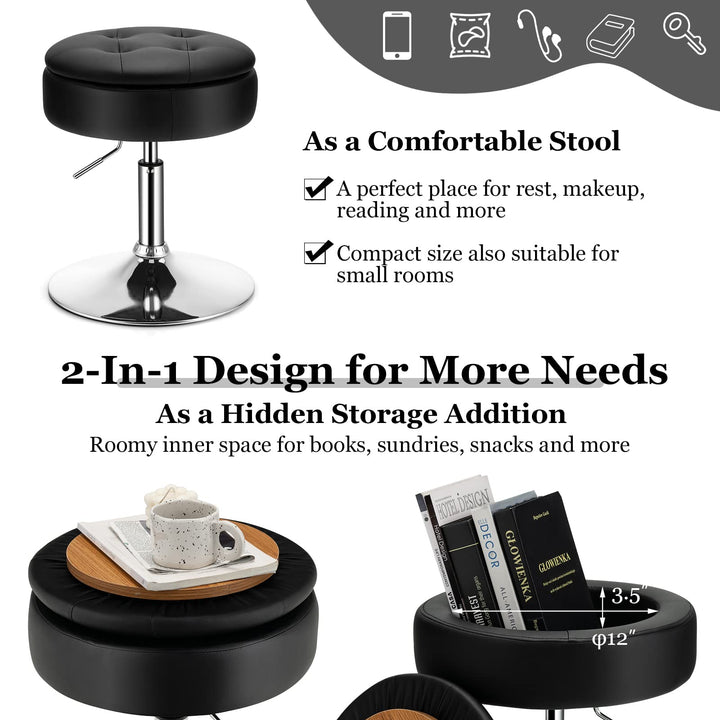 Giantex Adjustable Swivel Vanity Stool - 360° Swivel 20’’-26’’ Height Adjustable Tufted Round Storage Ottoman