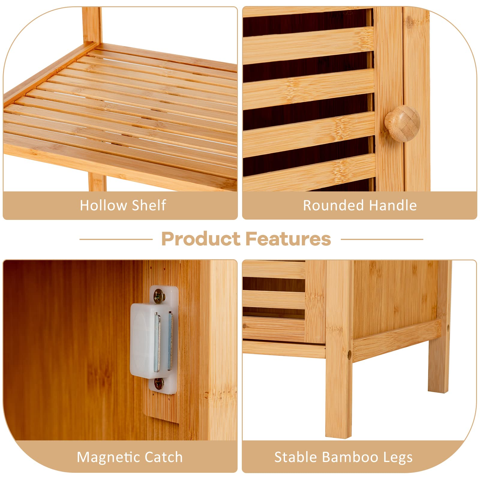 3-Tier Slim Shelving Unit with Shutter Door & Anti-Toppling Device