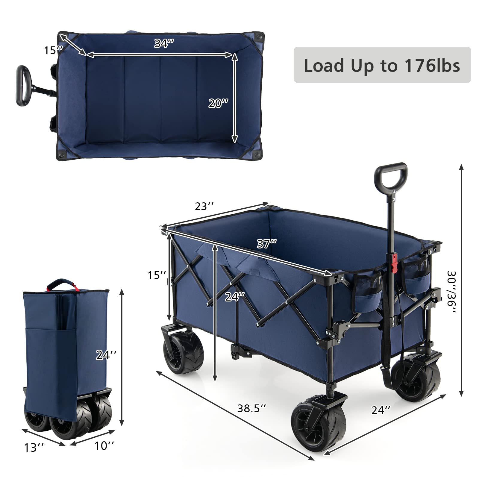 Giantex Folding Wagon Cart, Collapsible Beach Wagon with All Terrain Universal Wheels