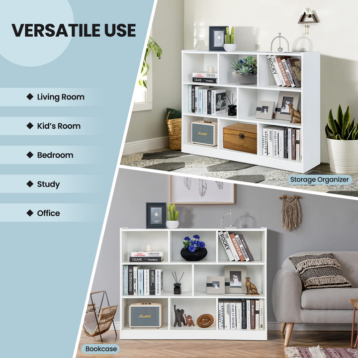 8 Cube Bookcase, Freestanding 3-Tier Open Bookshelf - Giantex