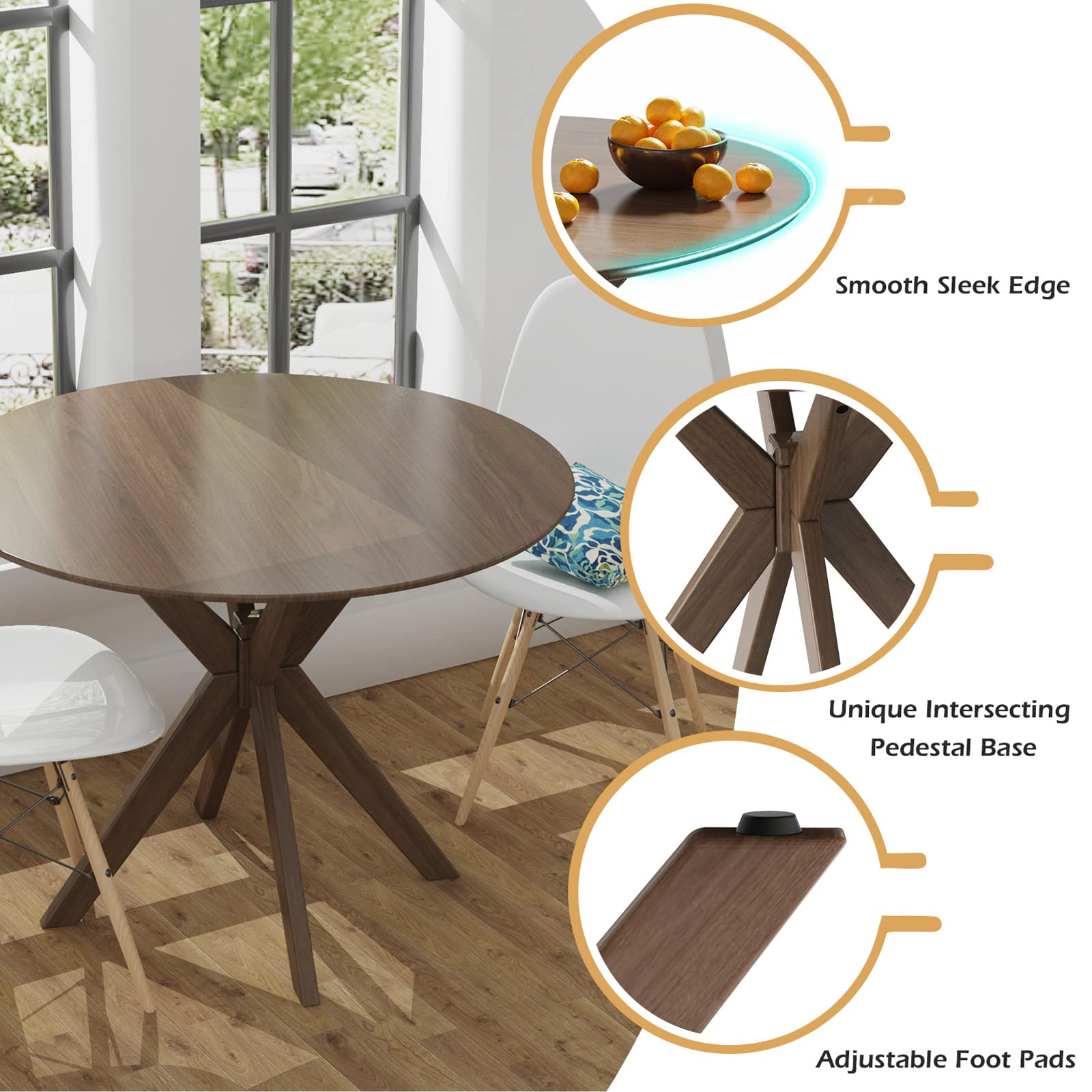 Giantex 36 Inch Round Wood Dining Table, Farmhouse Kitchen Table with Intersecting Pedestal Base & Adjustable Foot Pads