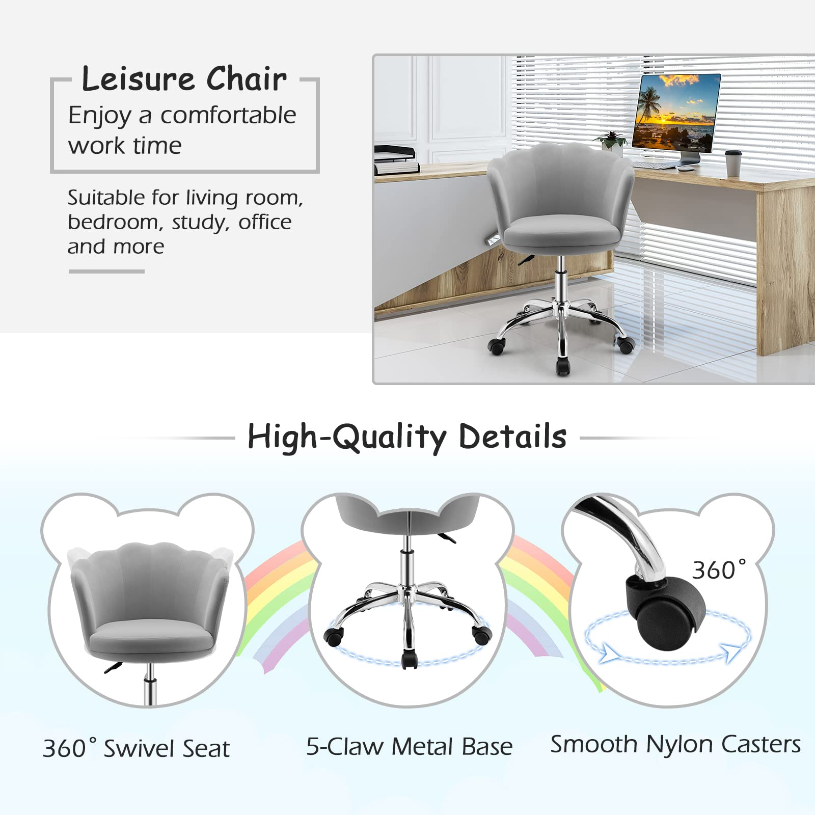 Giantex Kids Desk Chair, Comfy Home Office Task Chair with Wheels