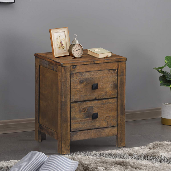 Giantex Nightstand with 2 Sliding Drawers, Full Assembled Rustic Multipurpose Storage Beside Table for Bedroom