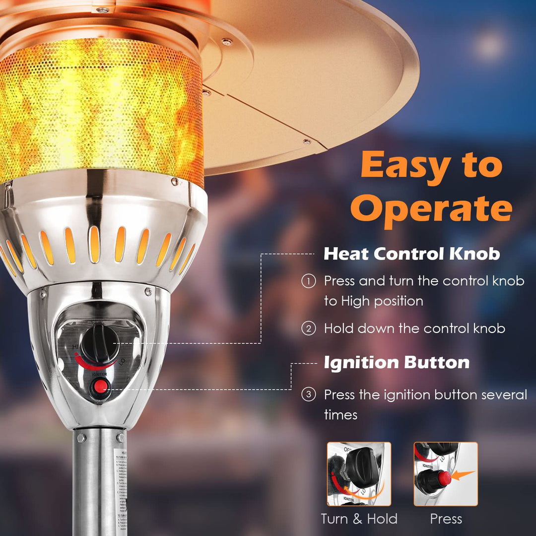 48000 BTU Outdoor Propane Heater, Stainless Steel Patio Heater with Drink Shelf Table