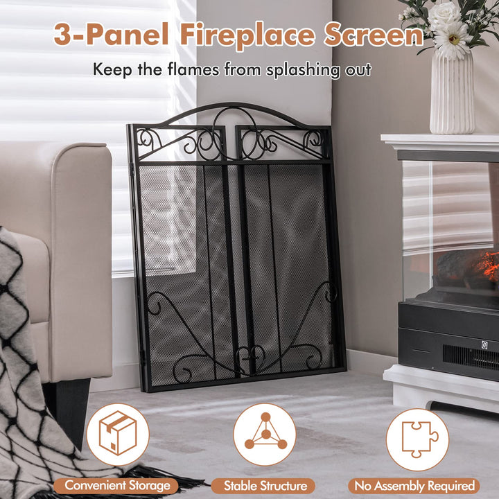 Giantex Foldable 3-Panel Fireplace Screen Black - 50x29 Inch No Assembly Required Freestanding Steel Mesh Fire Screen