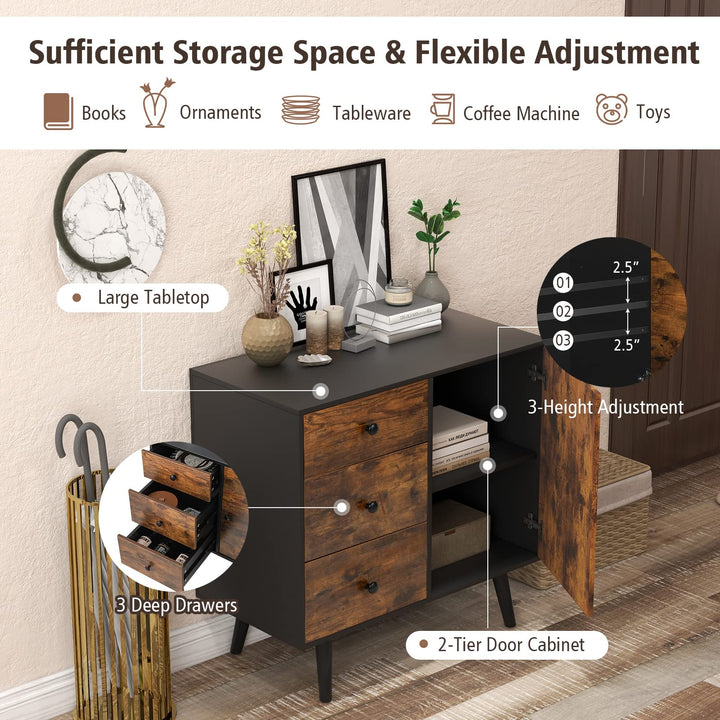 Giantex Storage Cabinet with 3 Drawers - Wood Buffet Sideboard W/Adjustable Shelf