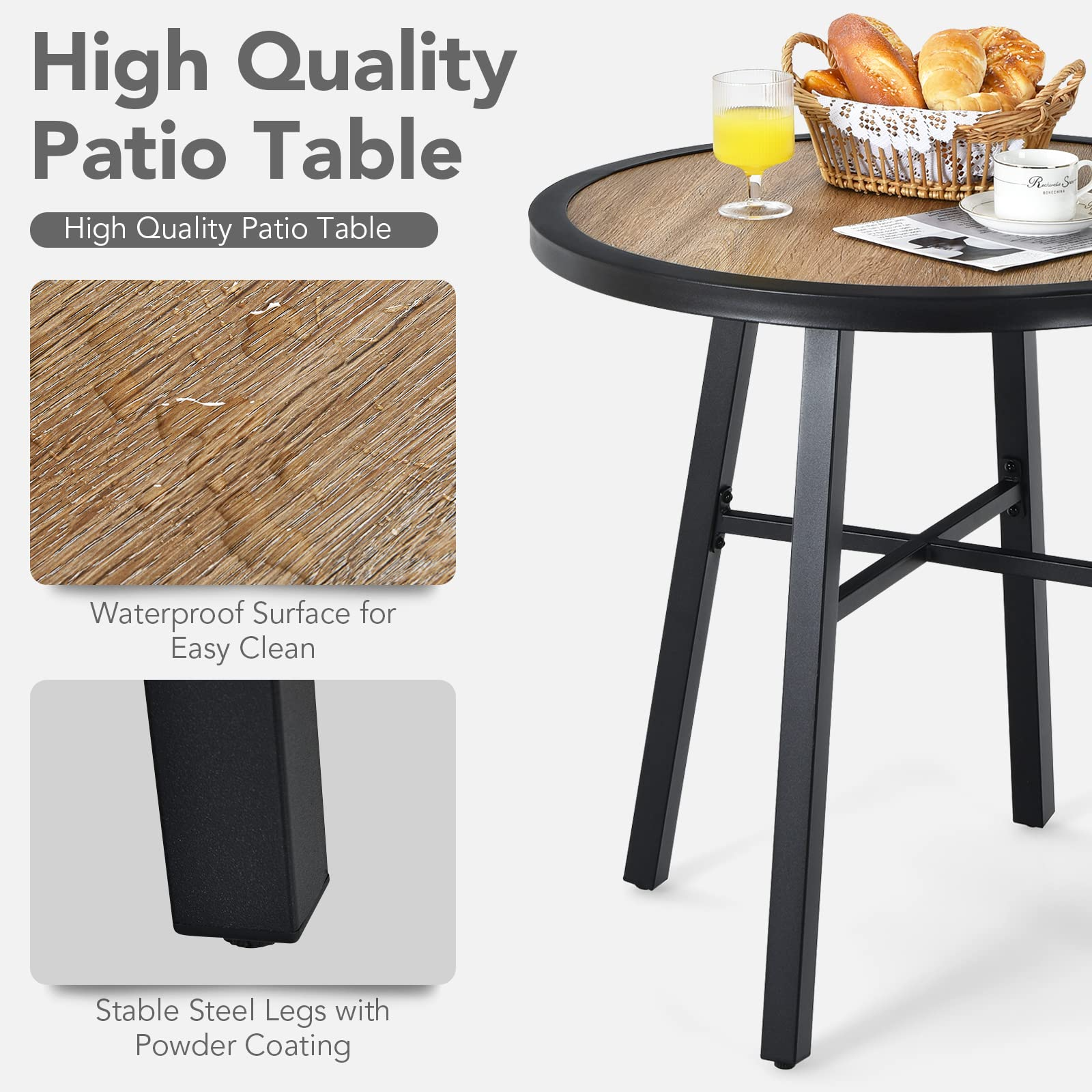 29 Inch Patio Bistro Table, Outdoor Round Bistro Table with Heavy-Duty Steel Frame