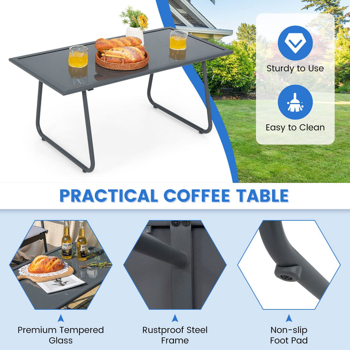 Giantex 4 Pieces Patio Furniture Set, Outdoor Conversation Set with 2 Patio Dining Chairs, Tempered Glass Coffee Table