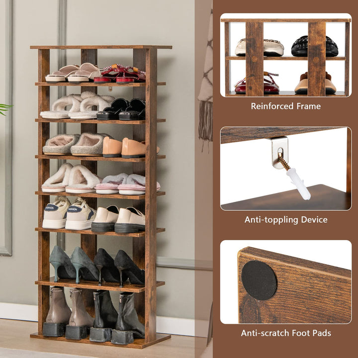 Giantex 7-Tier Wooden Shoe Rack, Double Row Shoe Organizer for 14 Pairs, Customizable Height