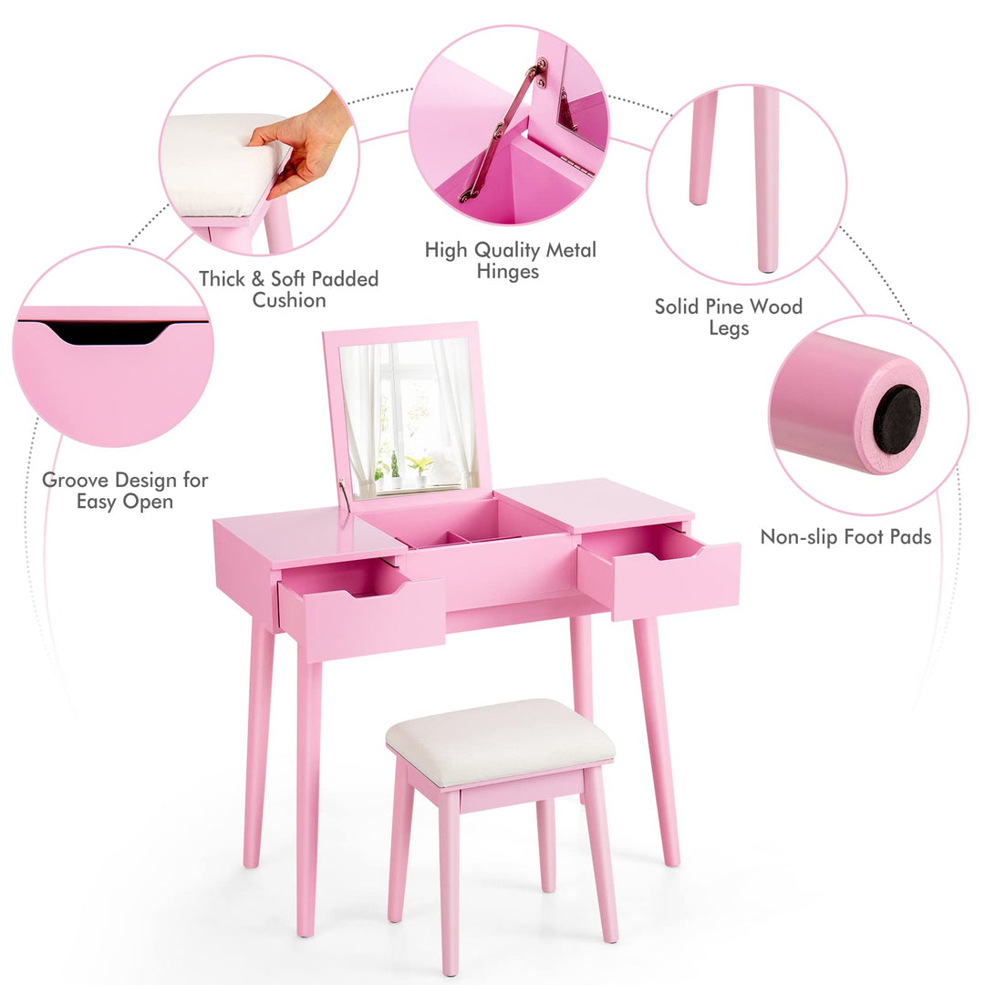 CHARMAID Vanity Set with Flip Top Mirror, 2 Drawers and 9 Storage Compartments
