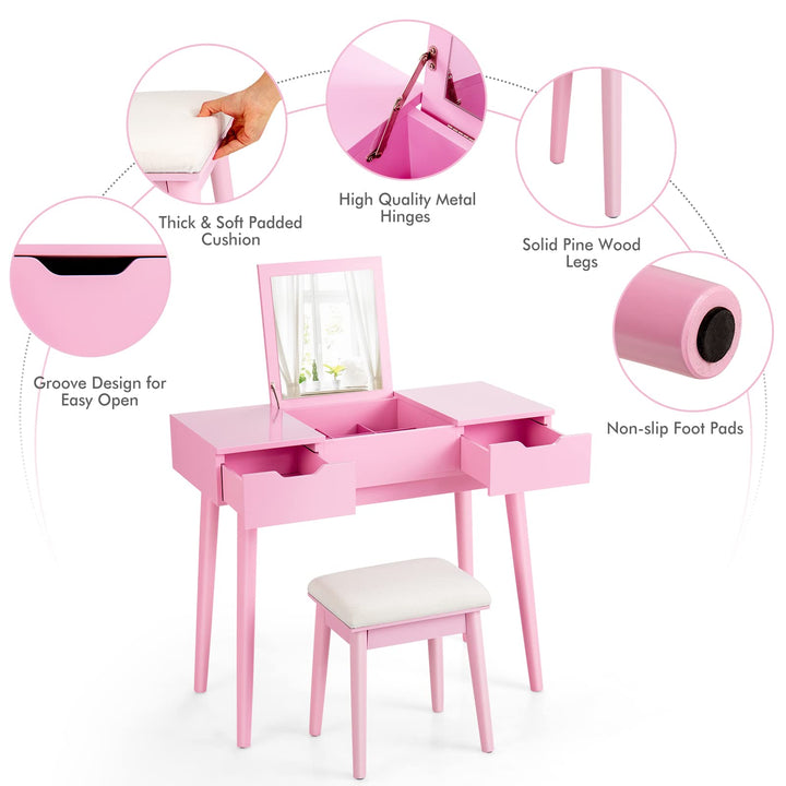 CHARMAID Vanity Set with Flip Top Mirror, 2 Drawers and 9 Storage Compartments
