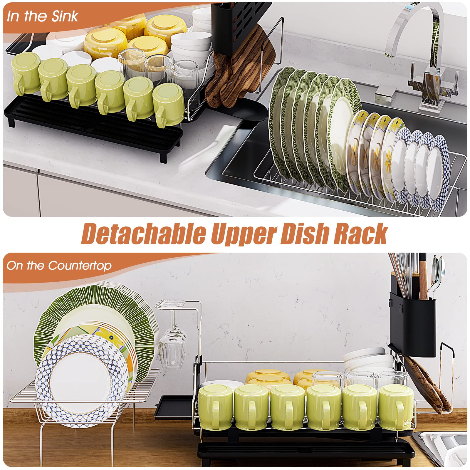 Giantexus Giantex Stainless Steel Dish Rack, Expandable Dish Drainer Rack with Cutlery Cup Glass Holder