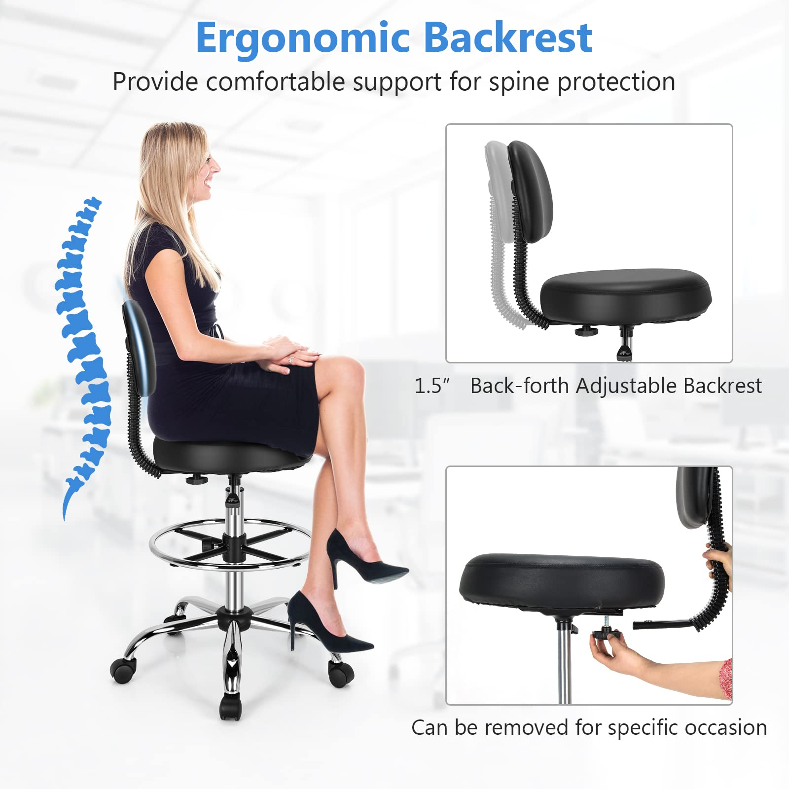 Giantex PU Leather Drafting Chair, Tall Office Chair