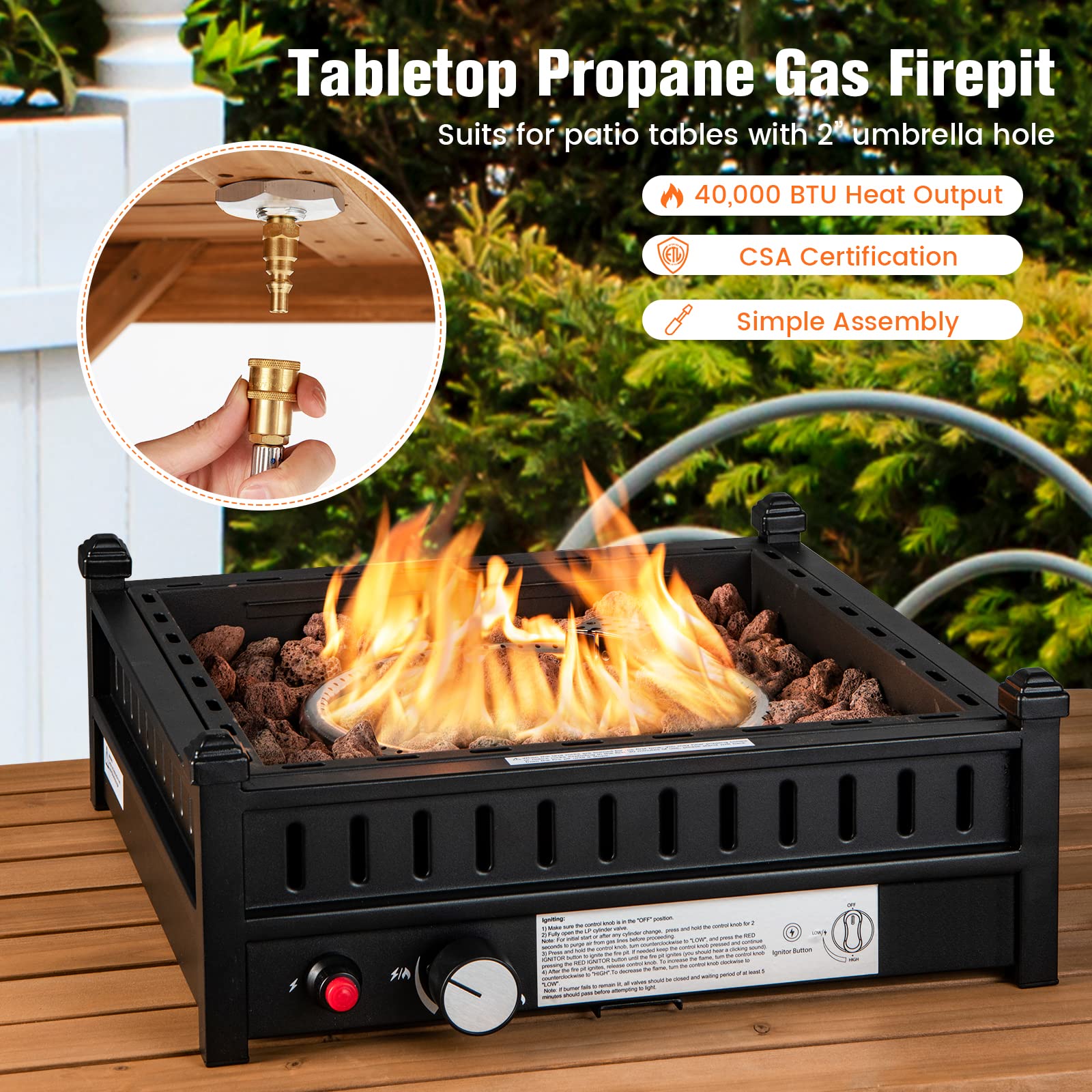 Giantex Outdoor Tabletop Fire Pit - 16.5 Inch Propane Fire Pit