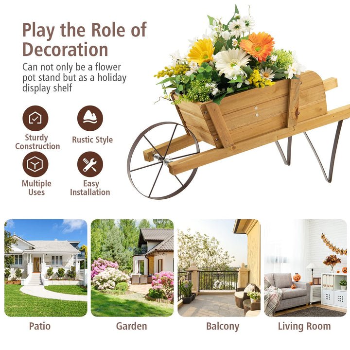 wheelbarrow plant pot Giantex Wooden Wagon Planter, Small Wheelbarrow Wagon Flower, Indoor & – Giantexus