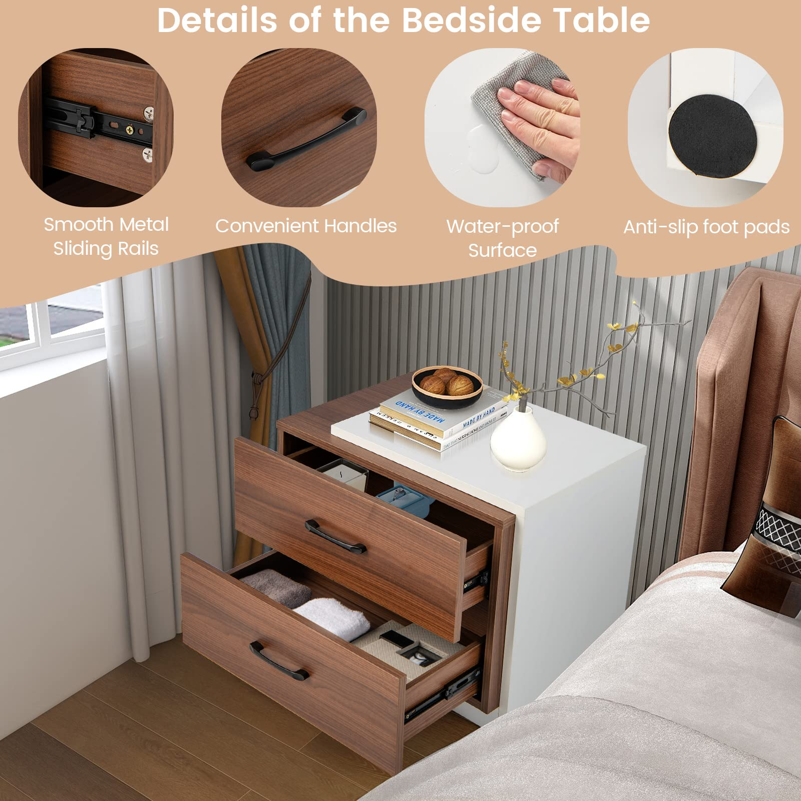 Giantex Modern Nightstand Set of 2 with 2 Drawers