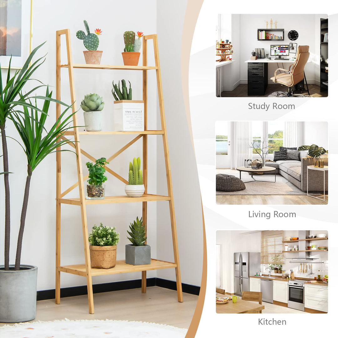 Giantex 4-Tier Bamboo Bookshelf, Multifunctional Storage Display Rack Shelves with Anti-Tipping Device