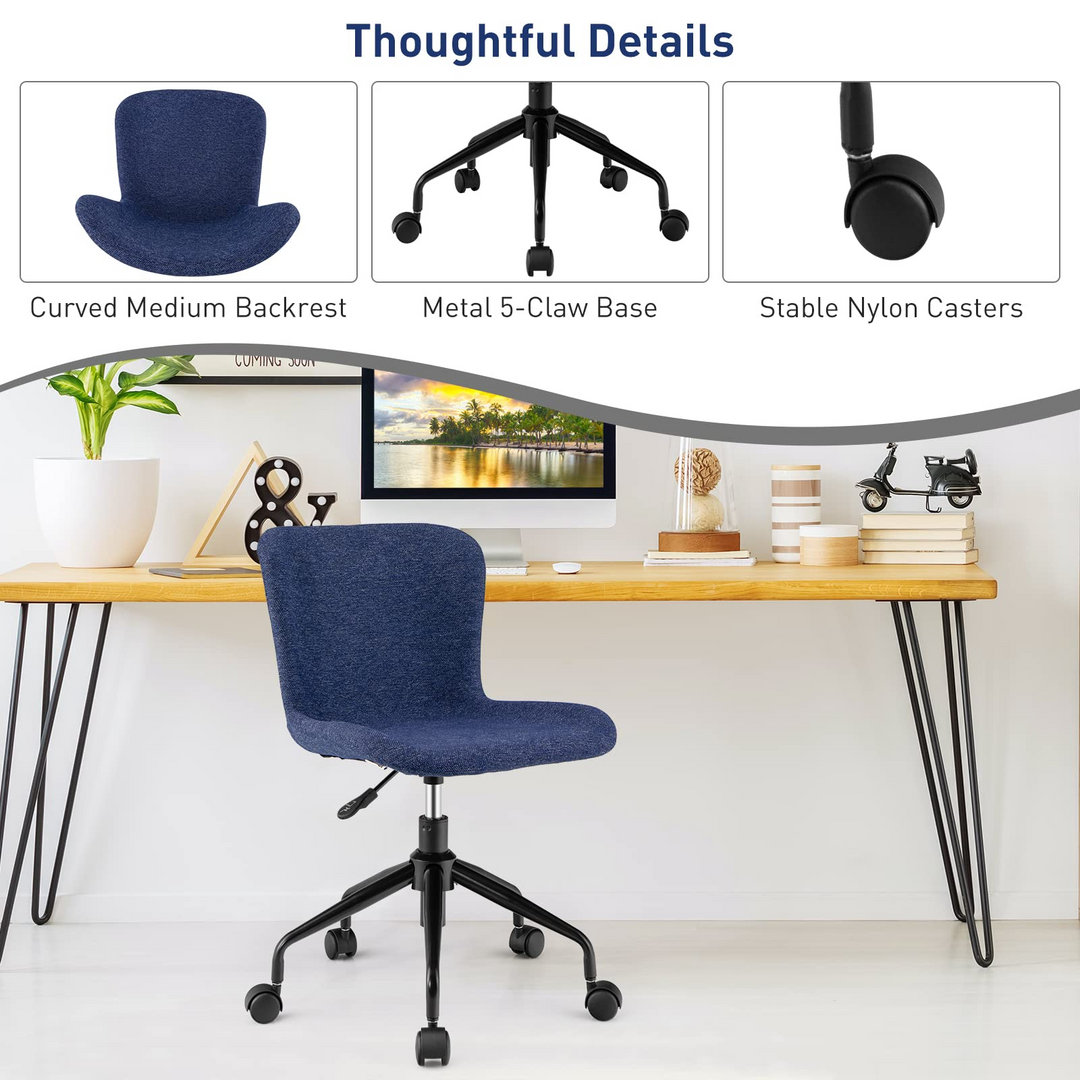 Giantex Home Office Chair with Wheels, Mid-Back Swivel Computer Chair Rolling Adjustable Linen Leisure Chair