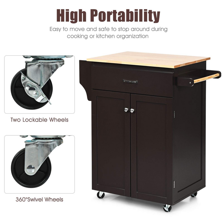 Giantex Rolling Kitchen Island, Kitchen Trolley Cart with Spice Rack, Large Drawer